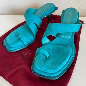 Tamara Mellon Blue Crystal Suede Heeled Sandals